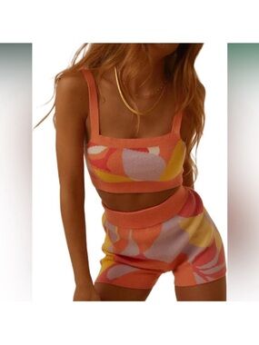 Knit Crop Top & Shorts Set — Orange, Pink, Yellow, and Lavender